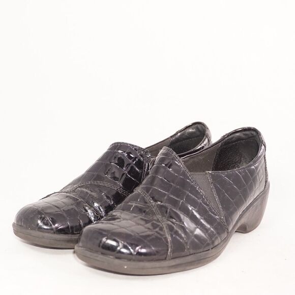 Clarks Black Faux Leather Croc Texture Slip-Ons - Picture 4 of 6